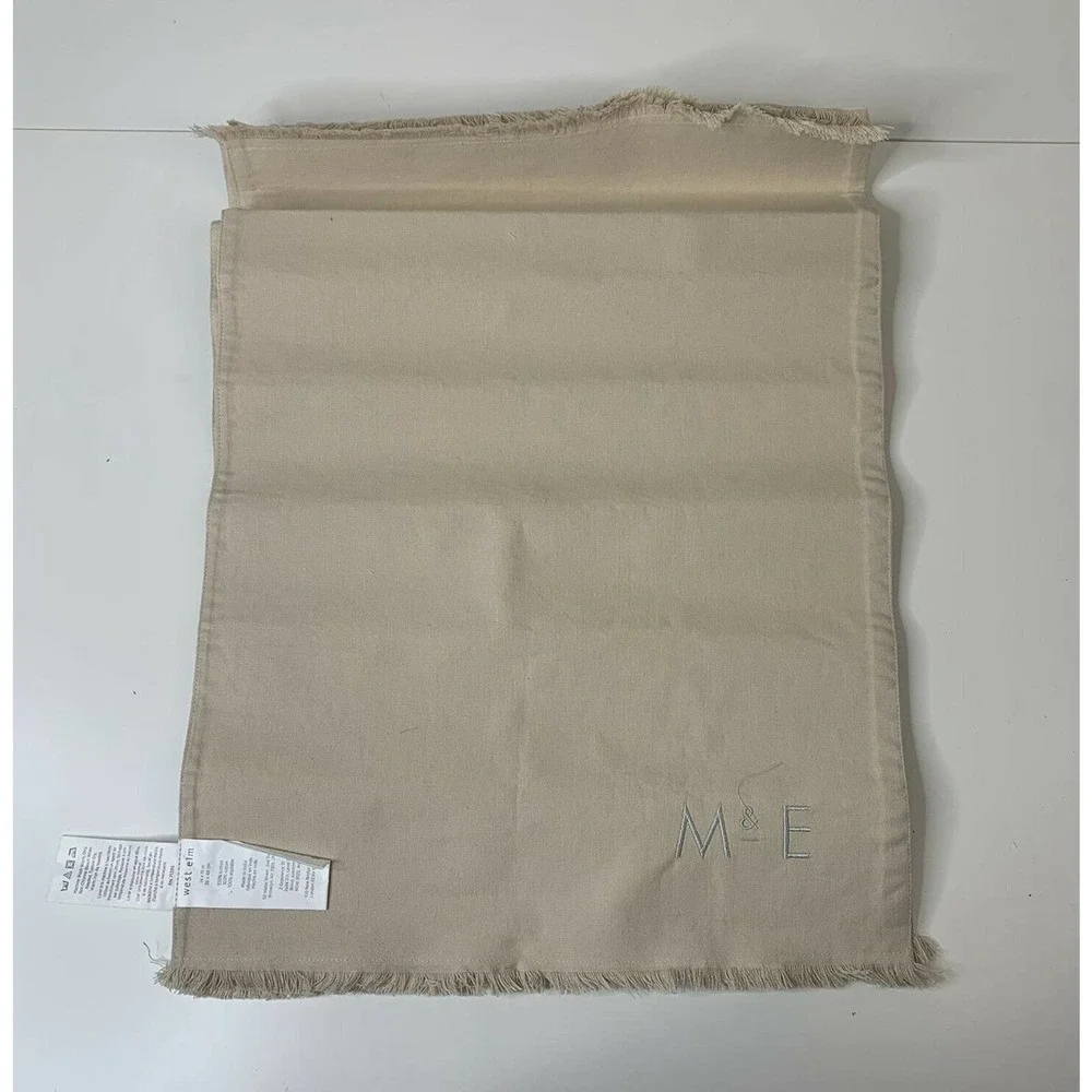 NWT West Elm Frayed Tan M & E Monogrammed Set Of 2 Place Mats 14x19in